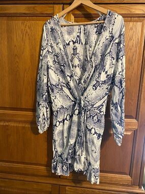 blue island Navy and White Snake-Print Wrap Tunic Coverup